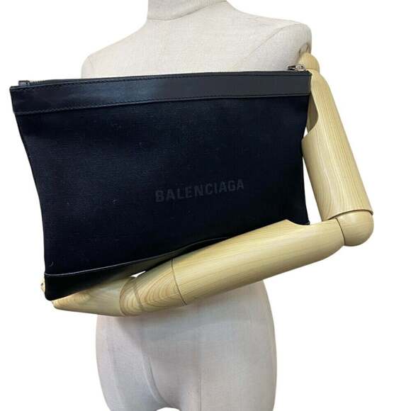 BALENCIAGA 373834 Navy Clip M Clutch Bag/Second Bag, Black, Men's